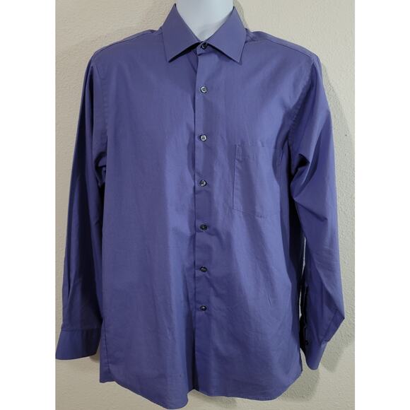 Van Heusen Purple Blue Poplin Regular Fit Men's Dress Shirt 15 1/2 M Long Sleeve - Picture 1 of 4